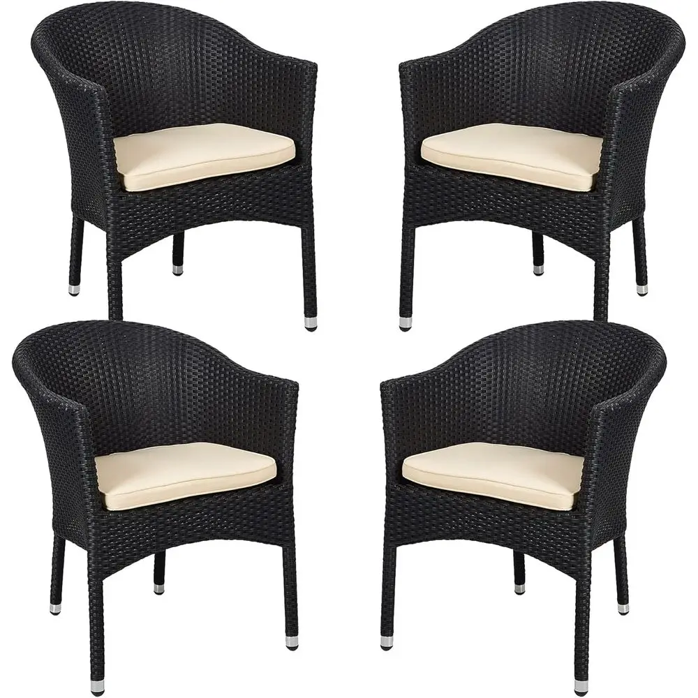 

4-Piece Outdoor Wicker Patio Dining Set with Cushions, Suitable for Garden, Balcony, and Lawn, Black