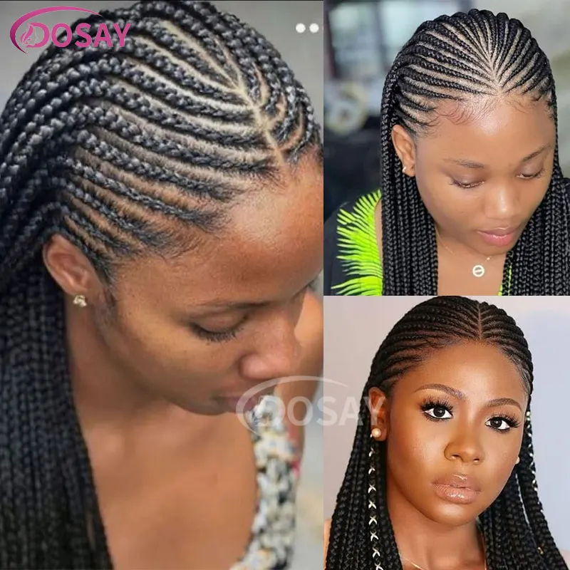 Jgreeting-Perruque synthétique tressée pour femmes noires, tresses Cornrow, perruques tressées au point, tresses tribales, perruques avant en dentelle complète, 36 po