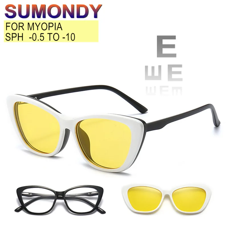 

6 In 1 Corrective Glasses With Clips on Sunglasses Men Women Cat Eye Frame Prescription Custom For Myopia And Astigmatism UF168