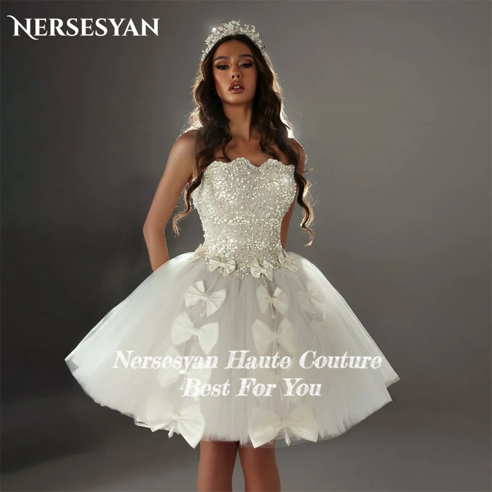 Nersesyan Vintage Glitter Wedding Dresses Off Shoulder Sequins Bows Bridal Gowns Backless Puffy Tulle Bride Dress Customized
