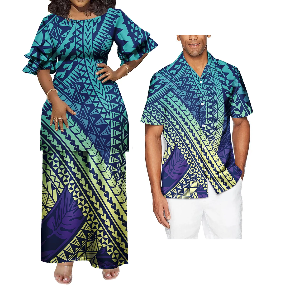 Vestidos Personalizados sob Demanda, Conjunto Puletasi Polinésio Tonga Samoa para Mulheres, Elegante, 2 Peças, Top e Saias