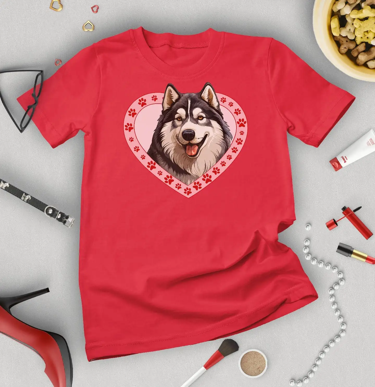 Alaskan Malamute Mens or Womens Dog Valentine T Shirt