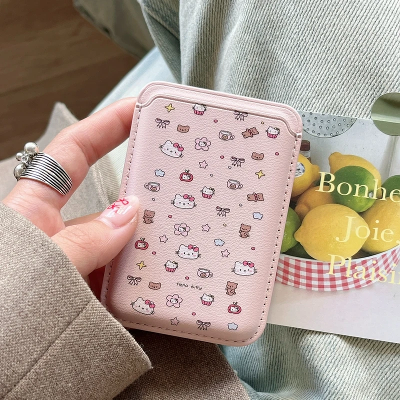 Cute Cartoon Sanrio Hello Kitty Magnetic Wallet Magsafe Wireless Charge Phone Case For iPhone 15 14 13 12 11 Pro Max Hard Cover