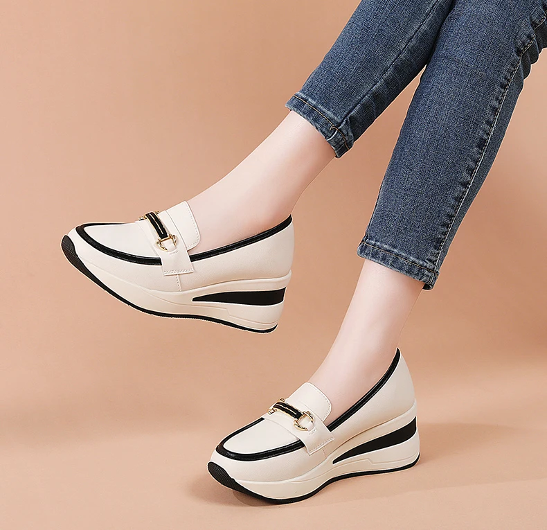 Neue Damenschuhe Frühling/Herbst Flache Schuhe aus PU-Leder Mokassins Lässige Slip-On Loafers Damen Plateau Bootsschuhe – Detail 13