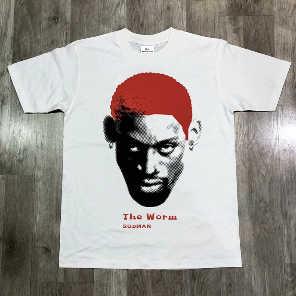 

Модная мужская и женская футболка Rodman American Street с большой головкой и круглым вырезом, хлопковая футболка с короткими рукавами, свободная уличная одежда, топы, одежда