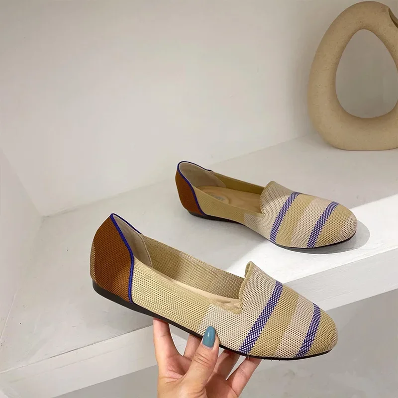 أحذية الباليه الموضة 2025 الربيع والخريف جديد محبوك الفم الضحلة شقة جولة تو أحذية نسائية عادية كبيرة #4