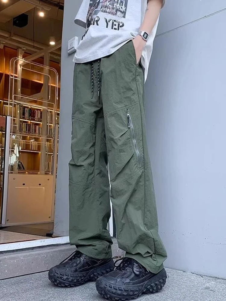 

Spring Summer Baggy Zipper Men's Straight Cargo Pants Aesthetic Fashion Korean Style Casual Harajuku New in Long Male Trousers