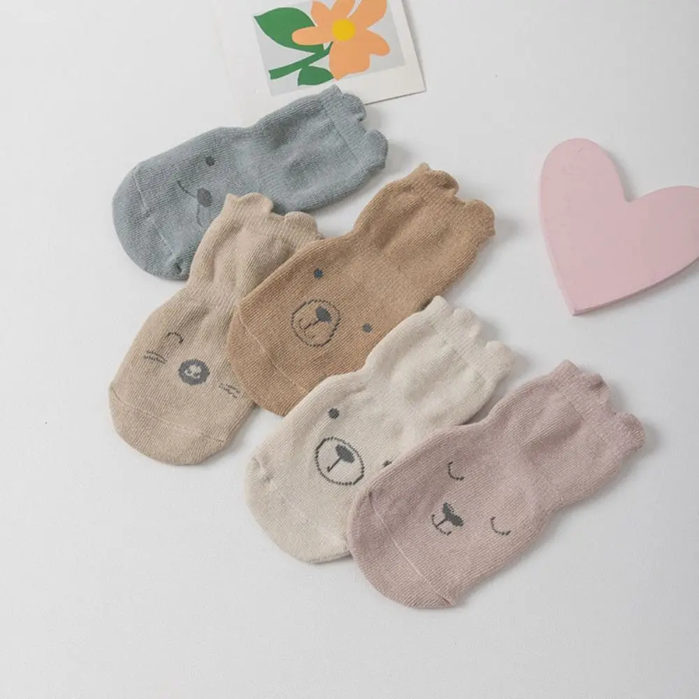 5Pairs Soft Bear Ears Baby Cotton Socks Non-slip Breathable kids Cartoon Socks Autumn Spring Cute Short Tube Socks Children