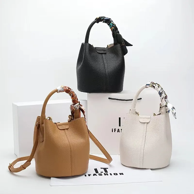 2026 Neues Modell Leder-Bucket-Bag für Lebensmittel, Kindertasche, Hochwertige und Geräumige Schulter-Umhängetasche