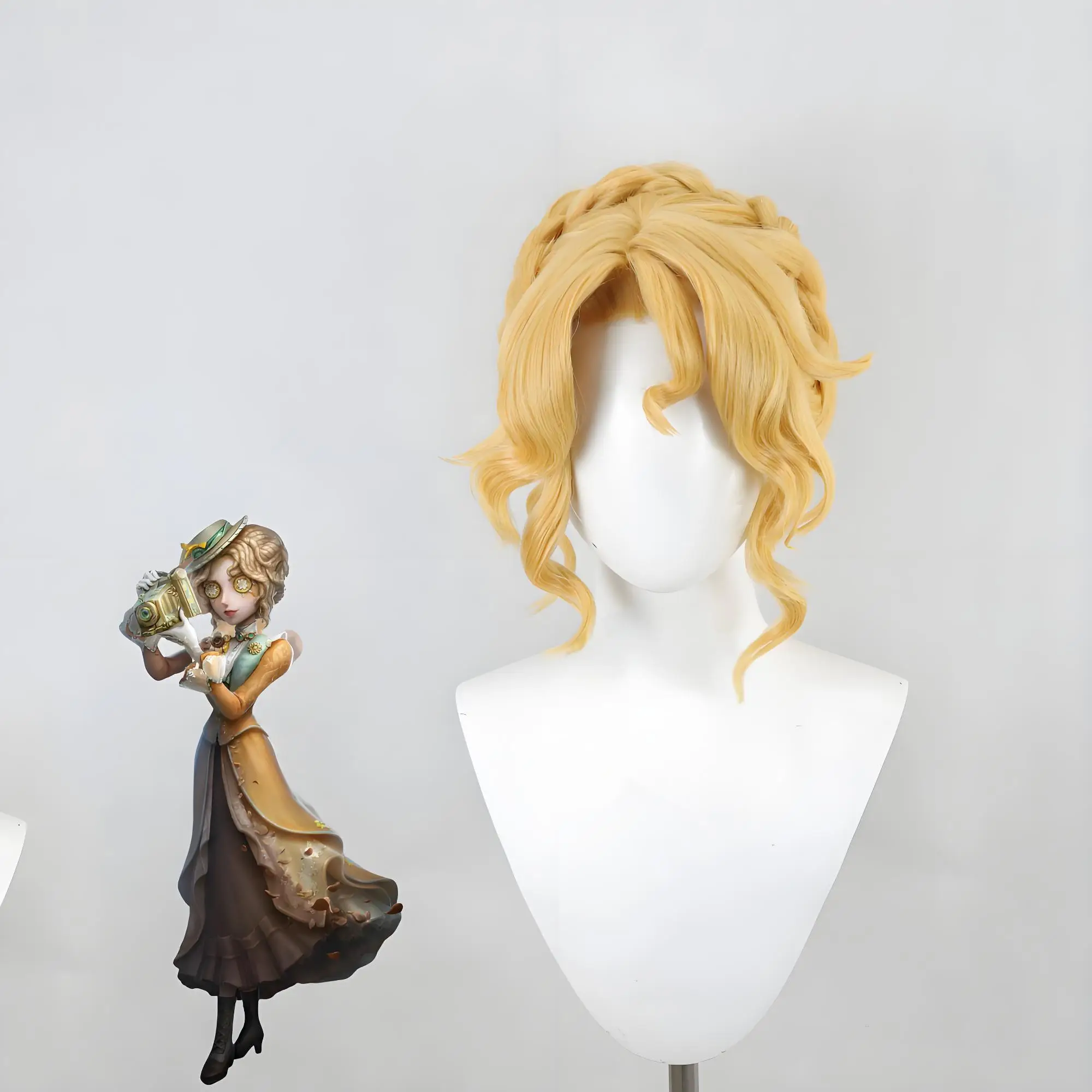 Golden Blonde Braided Updo Cosplay Wig Heat Resistant Synthetic Curly Short Wig Vintage Hairstyle for Anime Game Character wigs