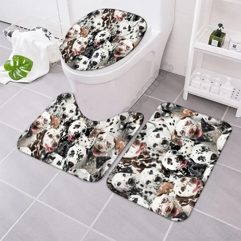 A Bunch Of Dalmatians Bathroom Mat Set Three-piece set 3D printed Bathroom Pedestal Rug Lid Toilet Cover Bath Mat Set