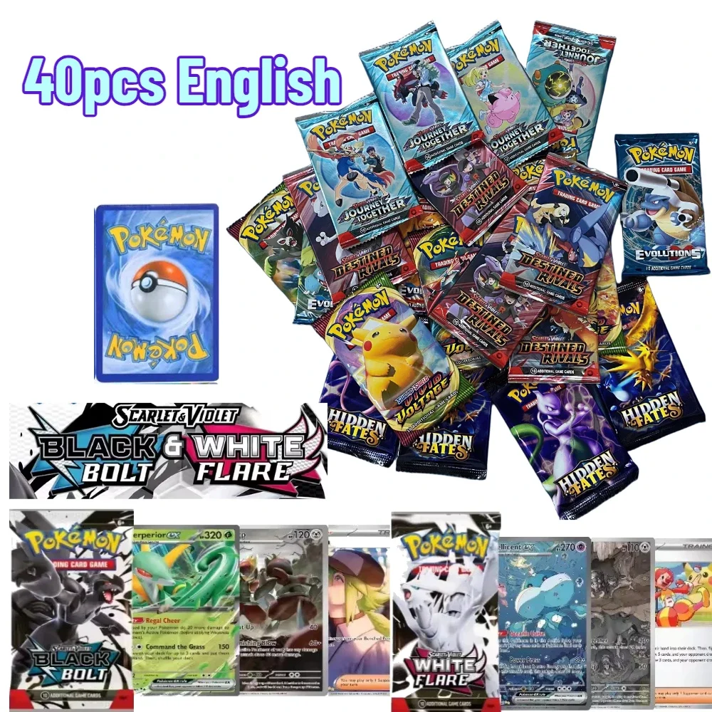 

Горячая распродажа: 40/360 шт. английских коллекционных карт Pokemon TCG Scarlet Violet 151 Destined Rivals Black Bolt White Flare – подарок для мальчиков, игрушка