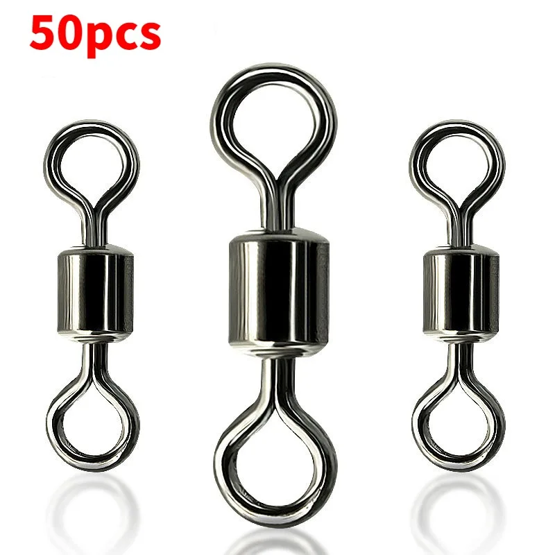 

50PCS Carabiners for Fishing High Carbon Steel Bearing Swivel Lure Solid Ring Connector Snap Fishhook Sea Fishing Accessories