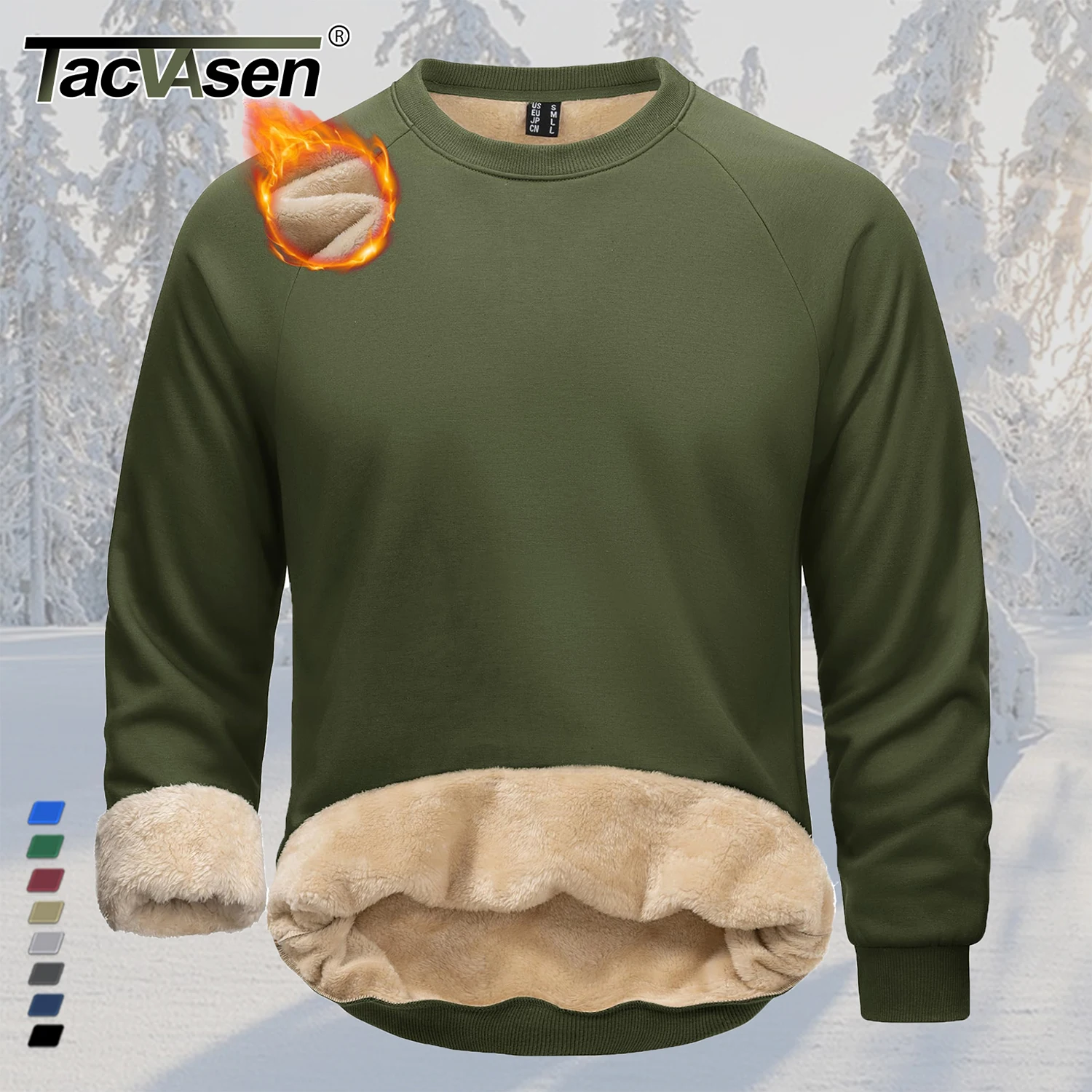 

TACVASEN Men's Sherpa Lined Sweatshirts Winter Heavyweight Fleece Pullover Basic Warm Crewneck Winter Sweatshirt Raglan Sleeve