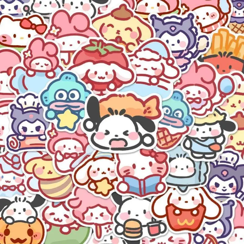 100 sheets Cinnamoroll Kuromi Pompompurin Kt Pochacco My Melody Hangyodon Sanrio Sketch DIY Mobile Phone Case Laptop Stickers