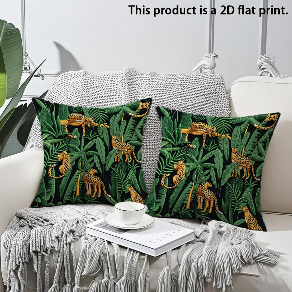 2pcs Jungle Leopard Print Throw Pillow Covers,Wild Tropical Animal Decorative Cushion Cases for Sofa Bedroom Living Room