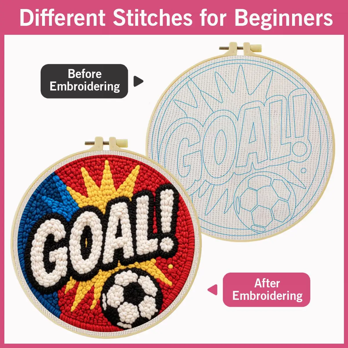 20X20CM/7,87 Zoll Fußballtor Punch-Nadel-Stickset, Stickerei-Kit, gestrickte Stickerei, DIY handgemachtes Geschenk, Nähkunst – Detail 4