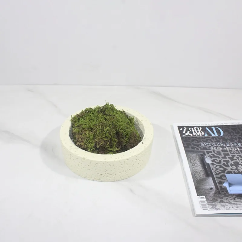

New Chinese modern hole stone pattern black beige flower pot, simulated green plant decoration desktop