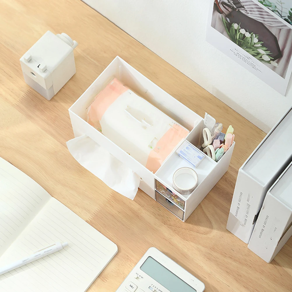 

Plastic Tissue Case Napkin Paper Storage Box Desktop Holder Pen Container Phone Stand Sundry Organizer Household Brush