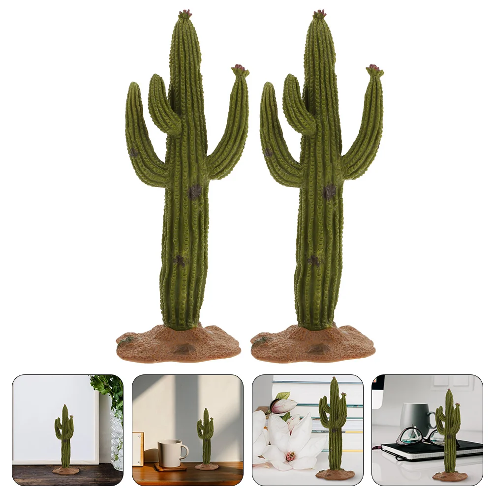 2 Pcs Miniature Cactus Model Office Plant Simulated Ornament Pvc Tabletop Decoration House