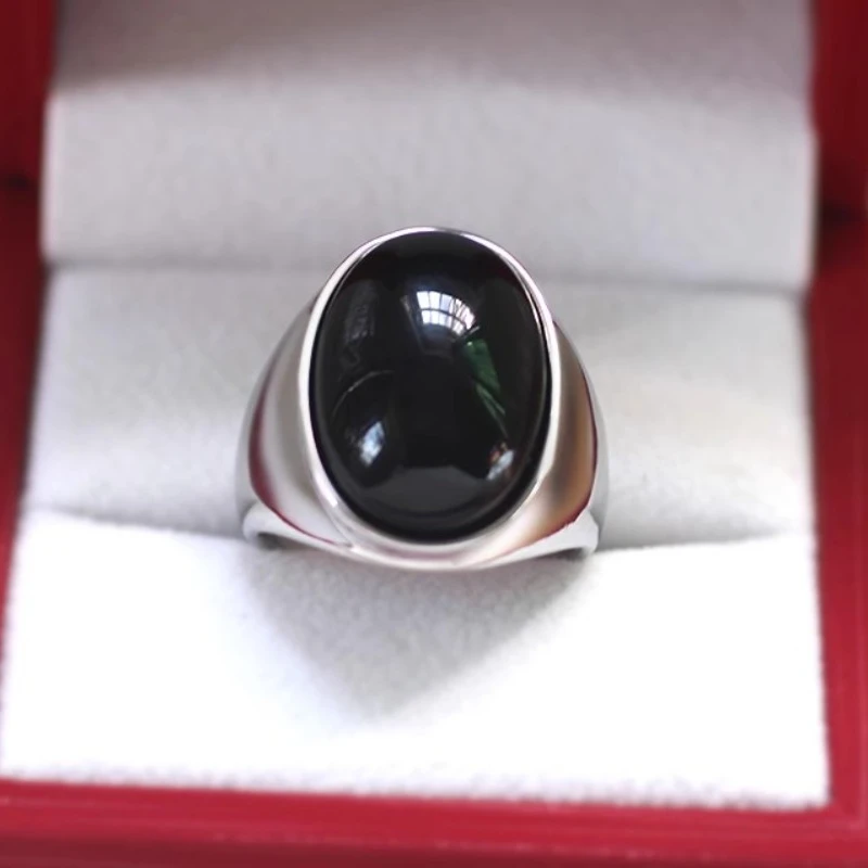 925 Silver Color Luxury Black Stone Ring Stainless Steel Wedding Rings for Men Female Party Jewelry Fashion Accessories Gifts