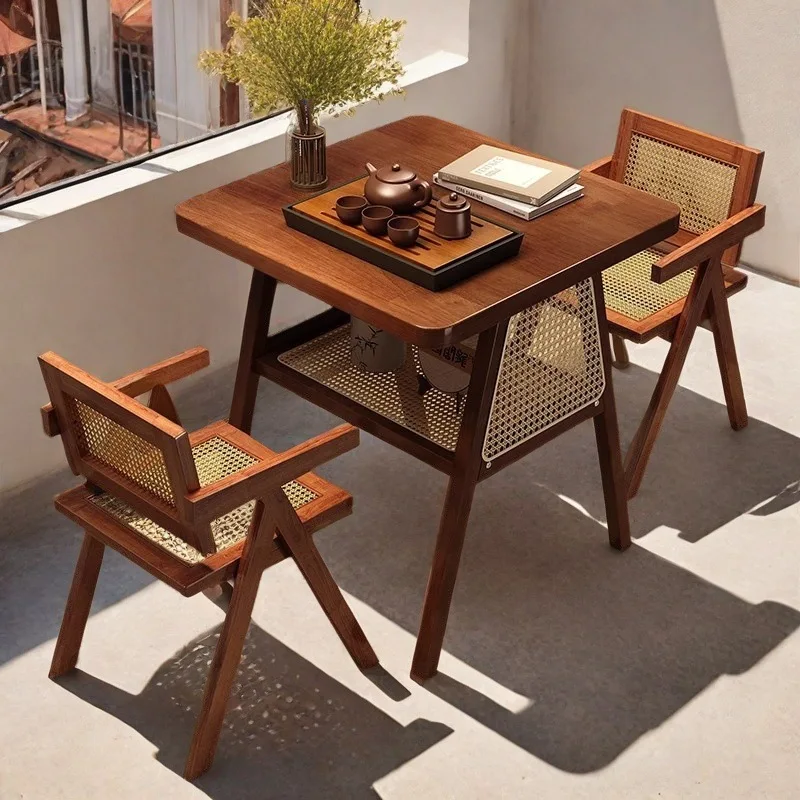 

Solid wood balcony tea table and chair combination simple negotiation table Internet celebrity one table