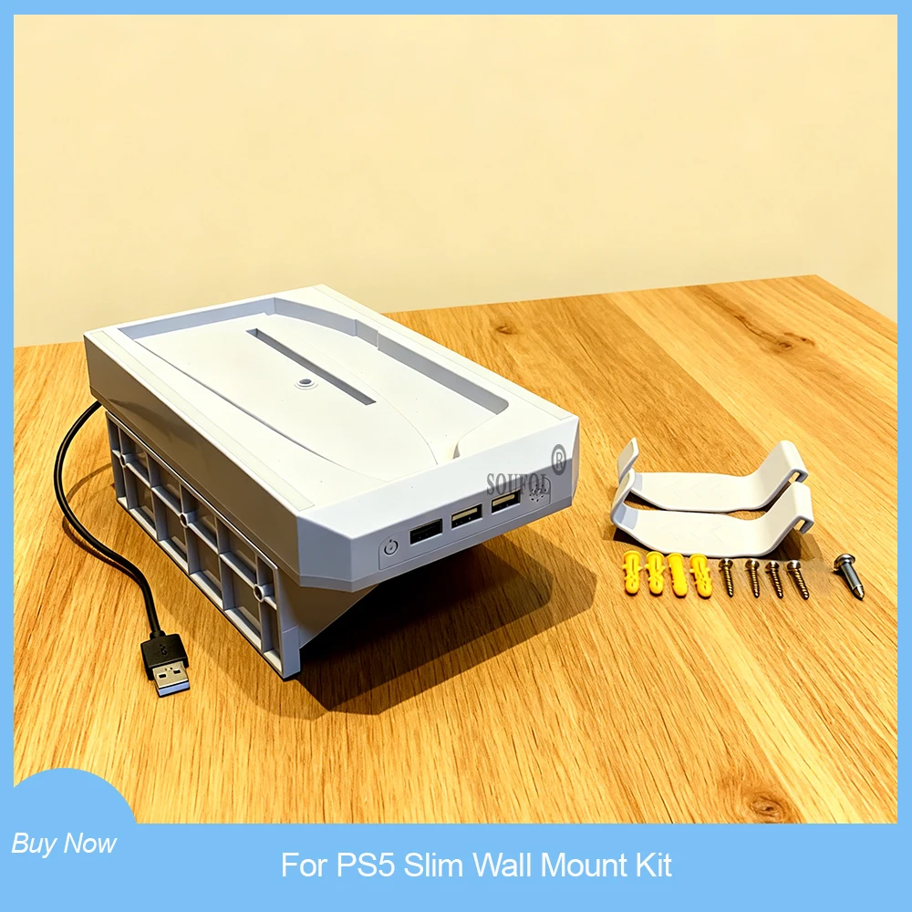 

Wall Mount for PS5 Slim Console - Vertical Storage Bracket with 2 Controller Mounts Space-Saving PS5 Slim Accessories