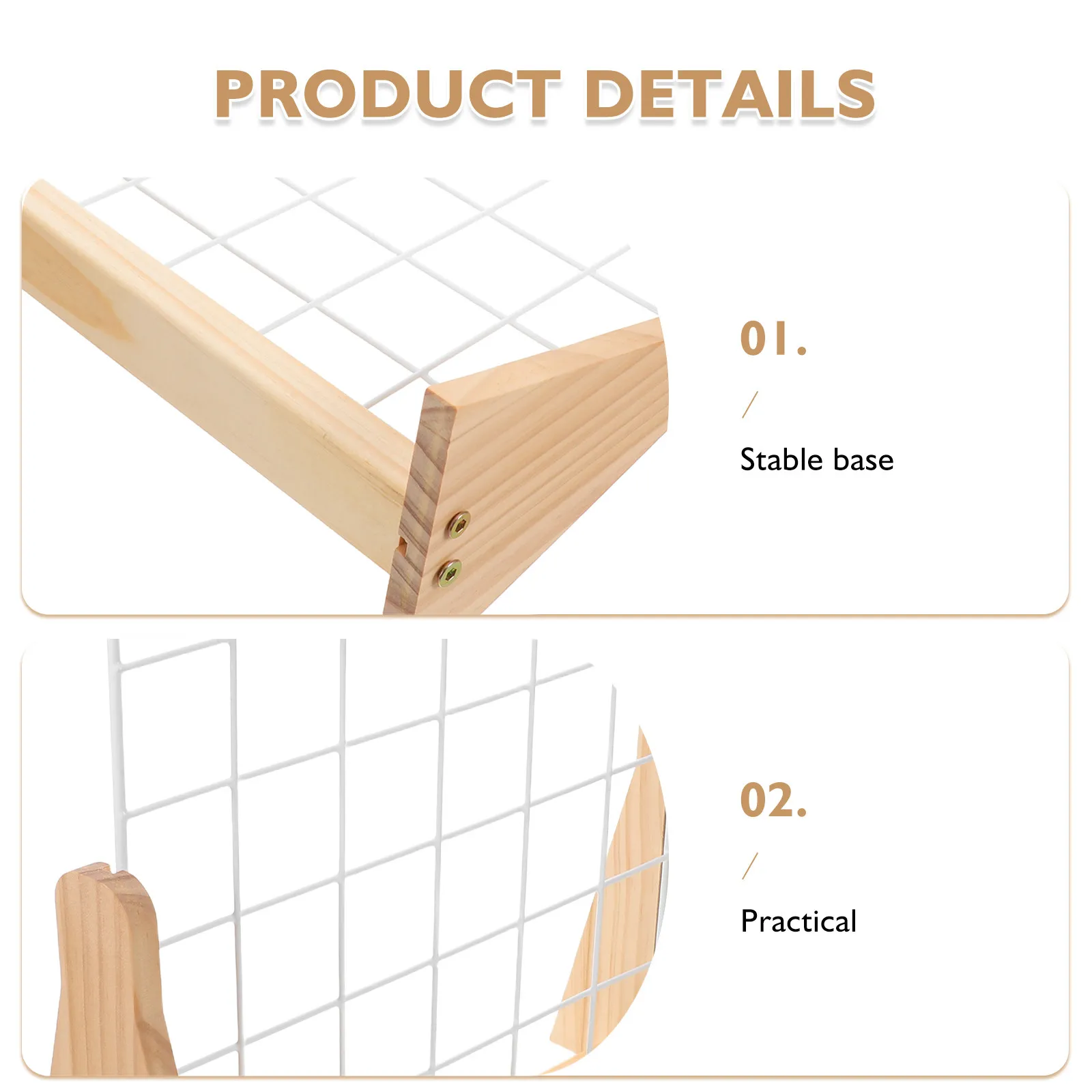 Metal Wire Grid Photo Organizer Rack Solid Wood Base Minimalist Jewelry Display Stand Retail Craft Fair Art Show Tabletop