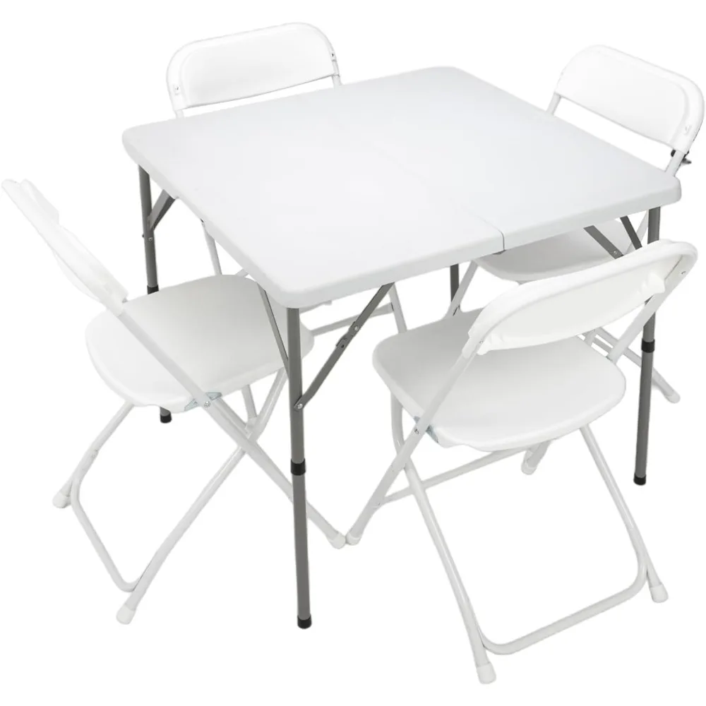 

Outdoor Dining Set 34 inch Folding Table with 4 Plastic Folding Chairs, Sturdy for Outdoor, Home, Kitchen, White, 5 Piece