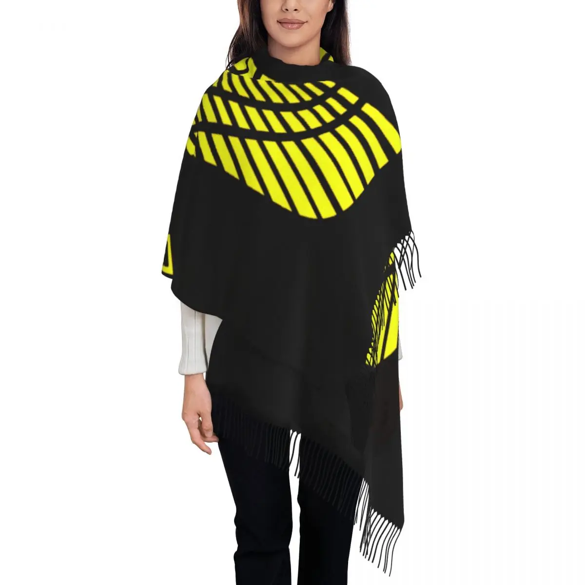 Lady Large Aramean Flag Logo Scarves Women Winter Thick Warm Tassel Shawl Wrap Suryoyo Scarf