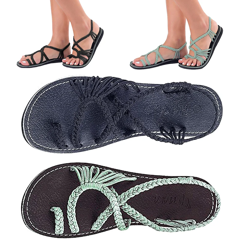 Flat Sandals Comfortable Strappy Braided Sandals Summer Shoes Rope Bohemian Sandals Open Toe Beach Sandals for Women