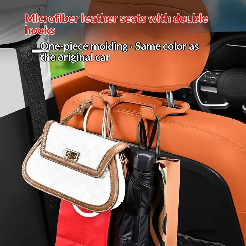 No Drilling Car Seat Hook Super Fiber Leather Double Hook Heavy Load Bearing for Hanging Coats Bags Groceries Auto Backseat Sto
