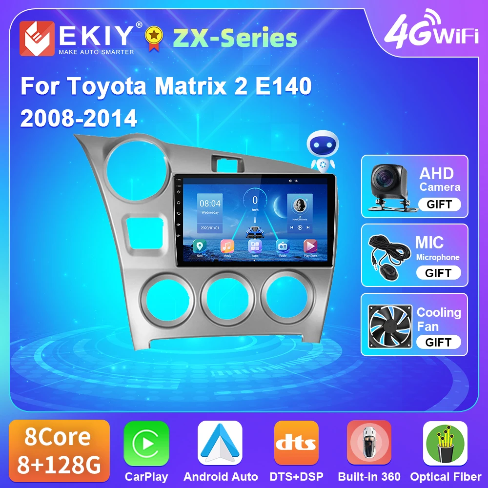 

Автомагнитола EKIY для Toyota Matrix 2 E140 2008-2014, Android 10, мультимедийный плеер с навигацией, GPS, 4G, Wi-Fi, BT, без DVD-плеера