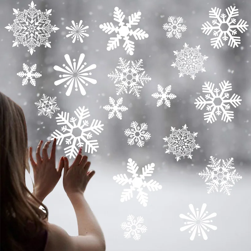 2024 Christmas White Snowflake Window Glass Stickers Santa Elk Wall Stickers Christmas Decorations For Home Xmas New Year Gifts