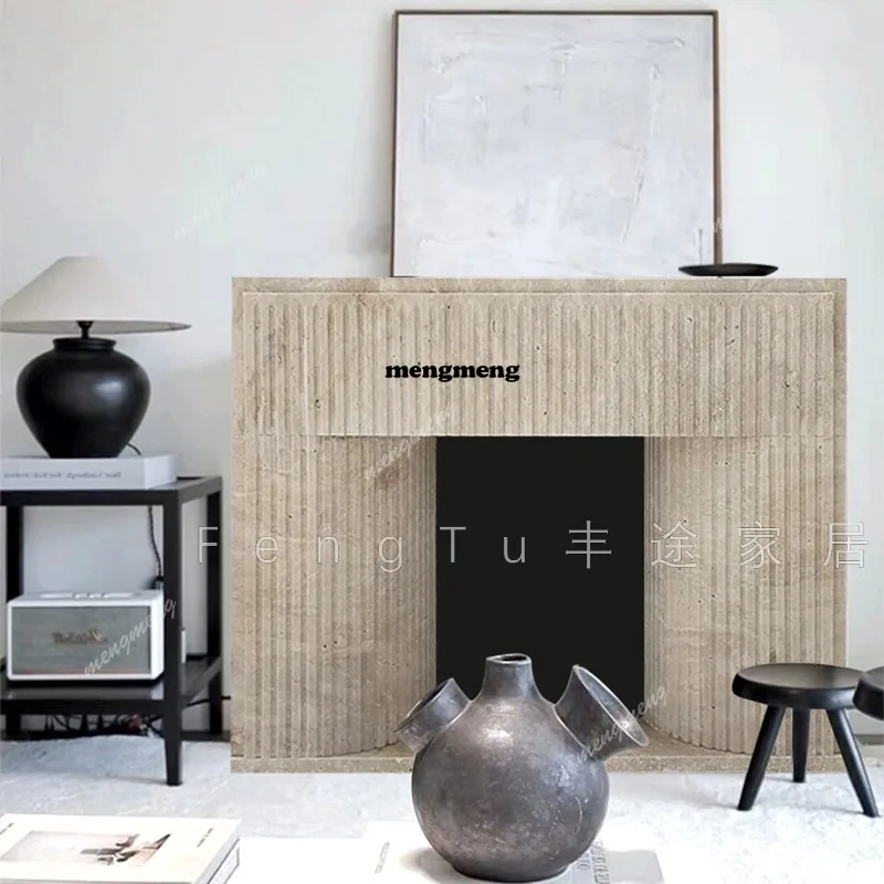 Marble Fireplace Travertine Designer Simple Modern Decorative Cabinet Living Room Stone Fireplace Rack