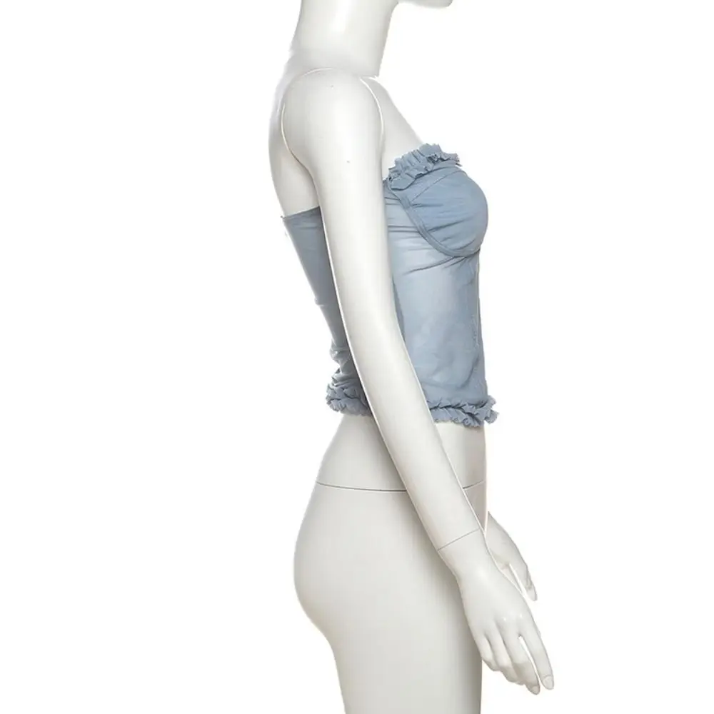 

Elegant Sleeveless Lace Camisole Wrap Chest Bottoming Shirt Women Mesh Corset Ruffle Tank Suspender Vest Streetwear