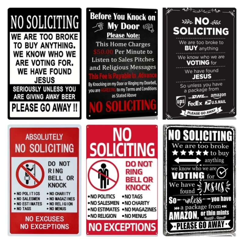 No Soliciting Sign for House, Premium Durable No Soliciting Mtal Tin Sign  for Home & Office