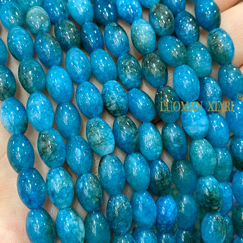 8x12MM Oval Natural Stone Apatite Color Chalcedony Loose Rice Spacer Beads for Jewelry Making DIY Bracelet Accessories Charms