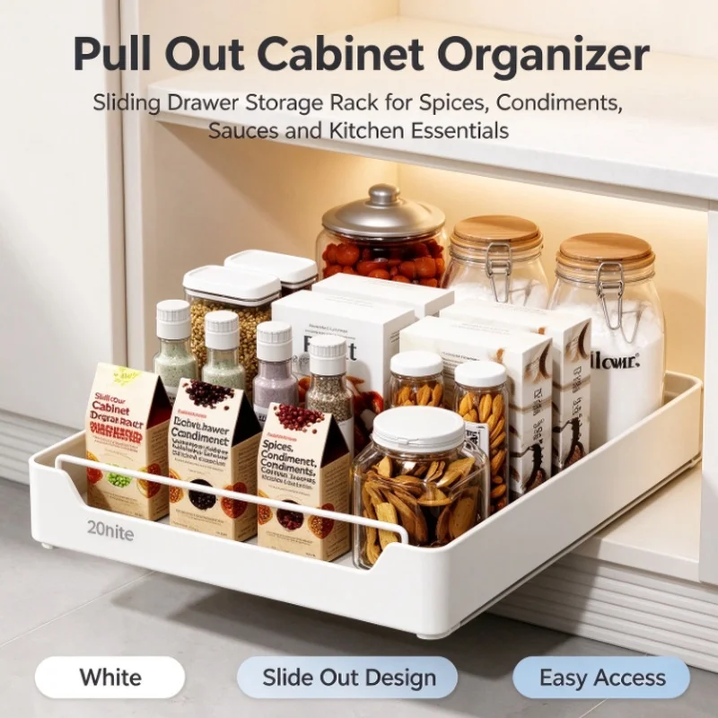 Stocking Stuffers Christmas Gift Pull Out Kitchen Storage Rack Slide Rails Drawer Spice Storage Tray Cabinet Organizer Kitchen