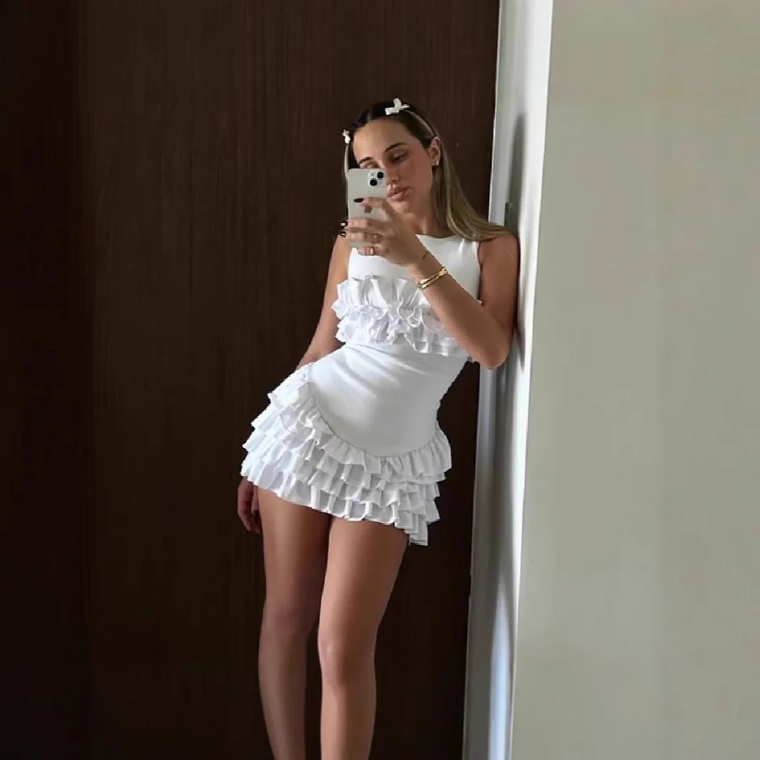 

2026 New Fashion Slim Hip Hip Dresses Women Summer Sexy And Elegant Solid Color Sleeveless Mini Cake Dress For Women