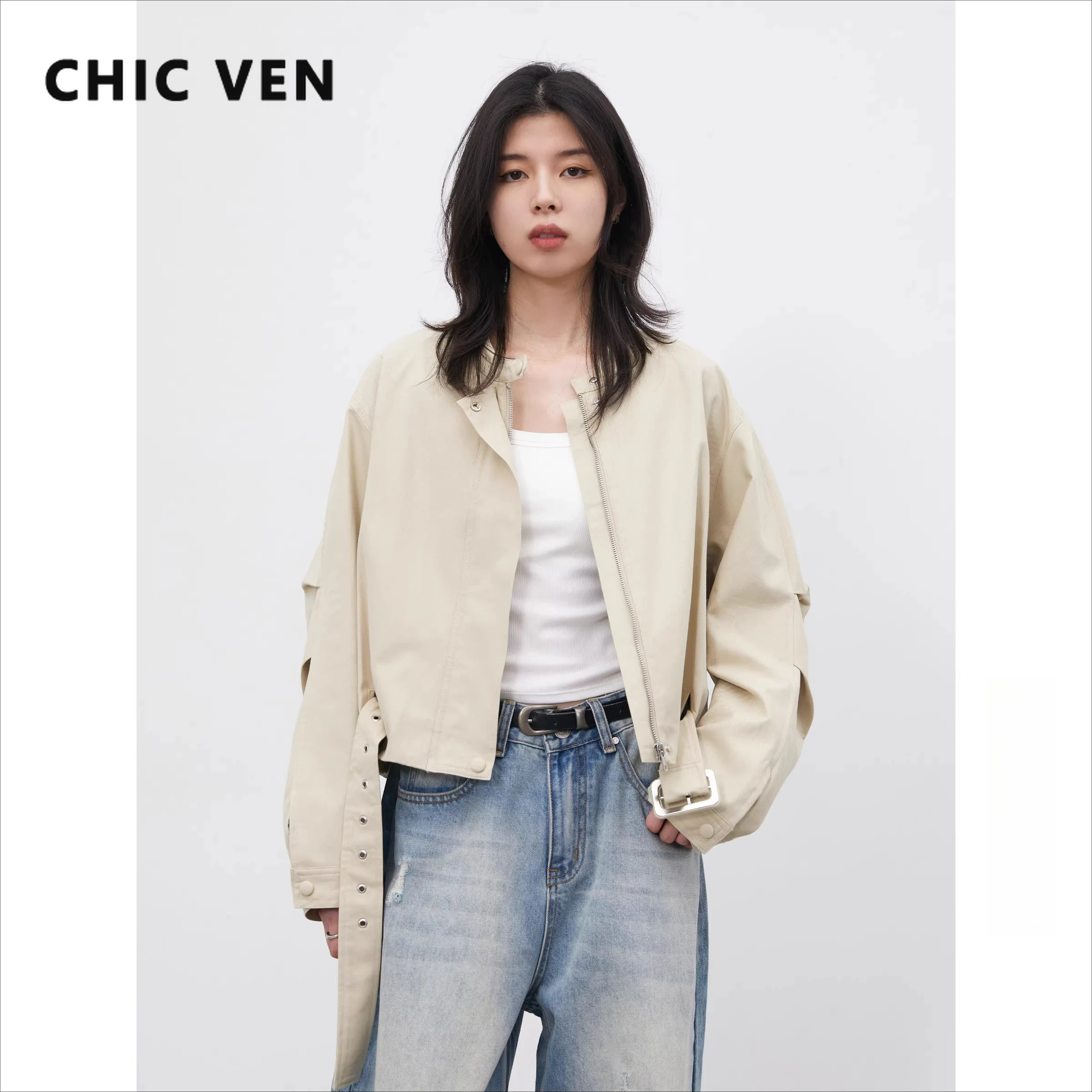 CHIC VEN Fashion Women Short Jacket Casual Solid New Minimalist Windbreaker Coat for Woman Ladies Overcoat Spring Summer 2026