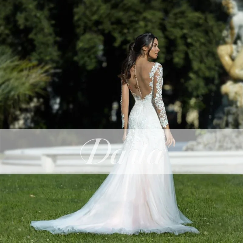 Robe de Mariée en Tulle Blanc à Manches sulf, Tenue de Bal Exquise, Sexy, Dos aux, lèvent, Tension Icide, Applique en Dentelle, Tout ce qui est Personnalisé à 2025