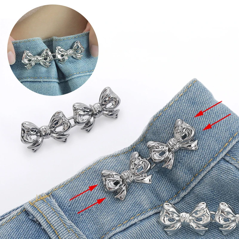 Bowknot Waist Buckle Detachable Pant Clips Jeans Button Snaps Adjustable No Sewing Waistband Tightener Clothing Accessories