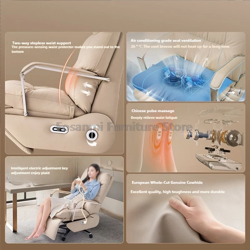 Cadeira de escritório ergonômica com assento giratório, cadeira macia para jogos, encosto ajustável, ângulo e altura ajustável, cadeira de couro para computador