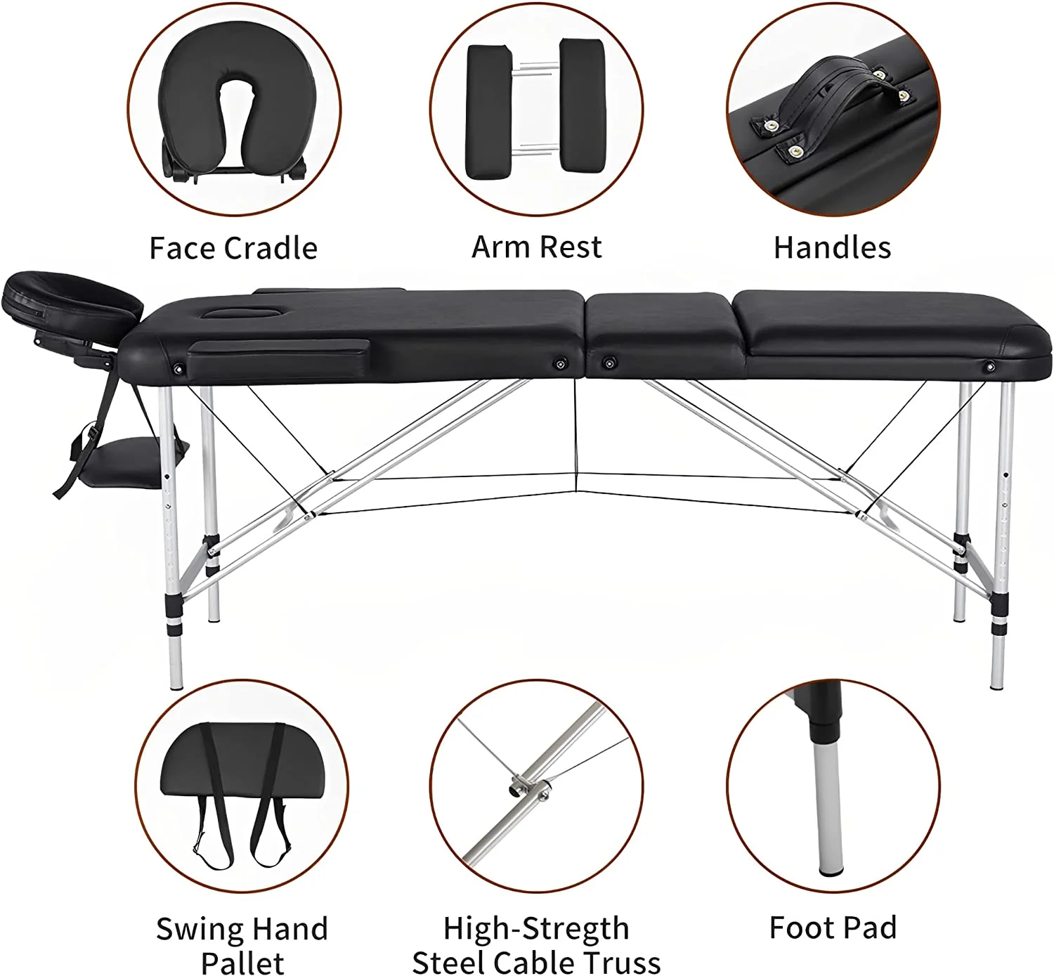 3 Section Folding Adjustable Aluminium Massage Table For Spa Facial Table Frame Beauty Massage Bed