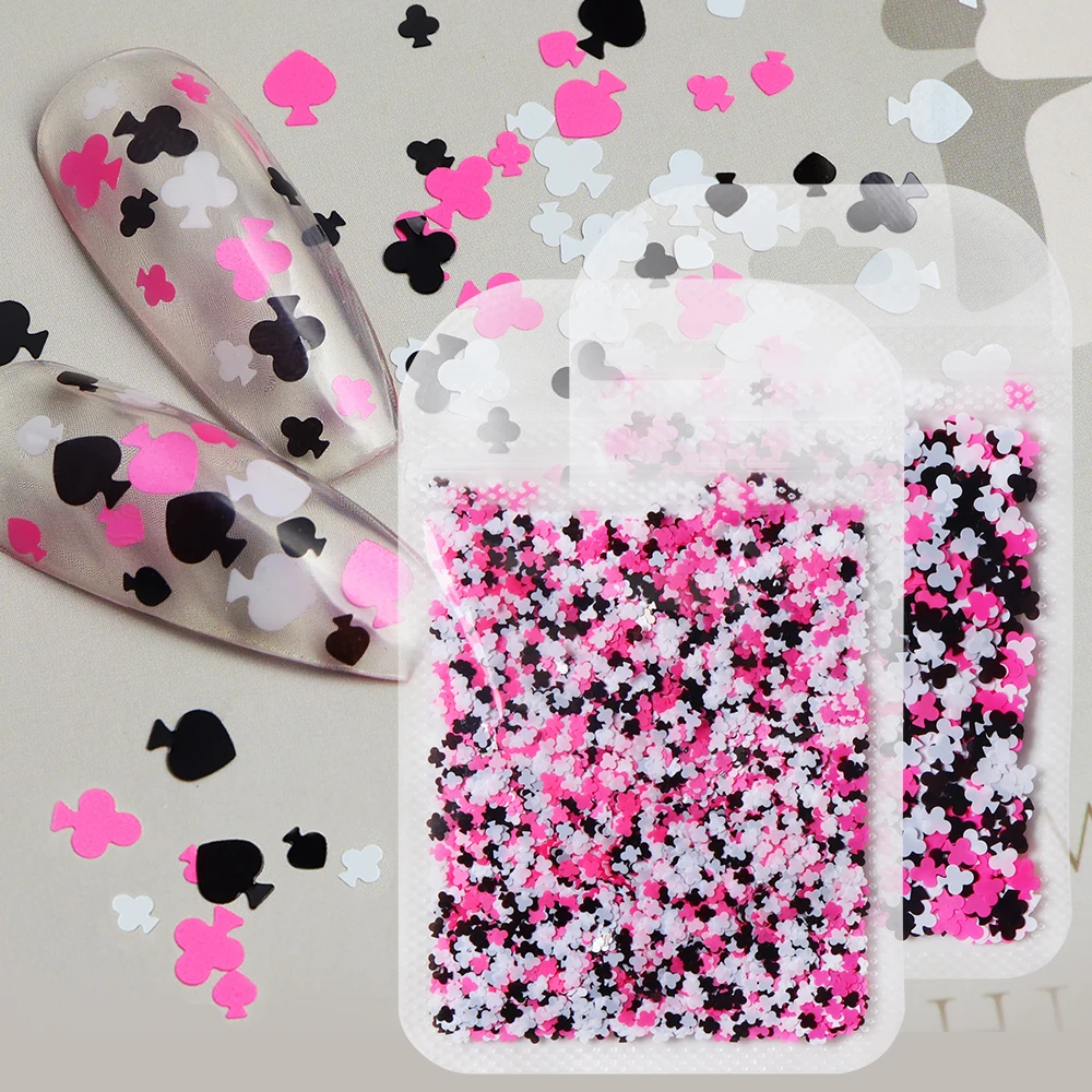 Nail Glitter Sequins Peach Heart Plum Blossom Spades Shiny Sequin Pink Black Poker Playing Cards Nail Art Decoration Accessories