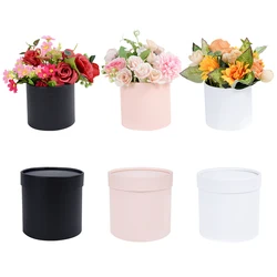 Round Hug Bucket Flower Gift Box With Lid  Florist Bouquet Packaging Box Wedding Birthday Party Candy Cake Gift Storage Boxes