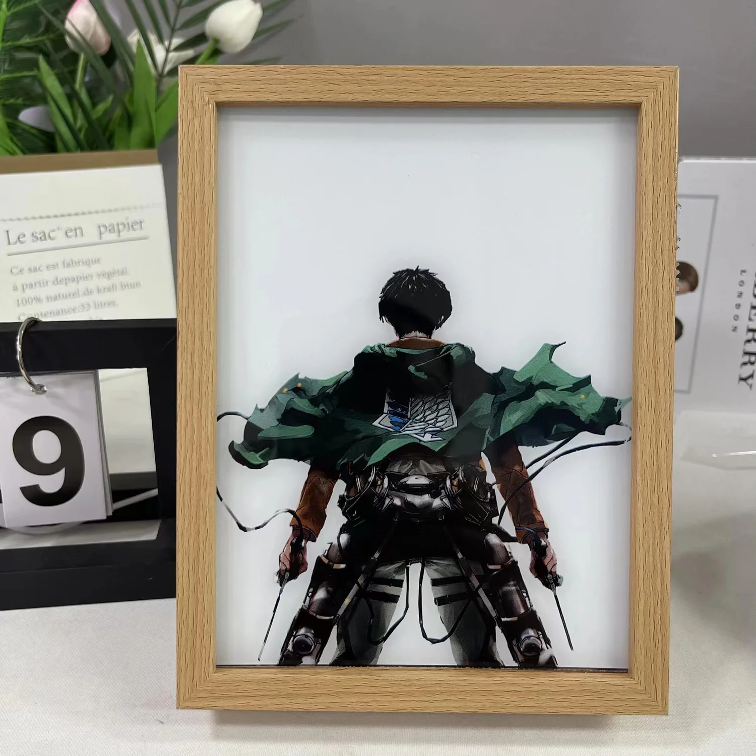 Anime Figure Attack On TitanCustomized Night Light Painting Decor Photo Frame Eren Jaeger Decorative Painting Room Decor Lamp