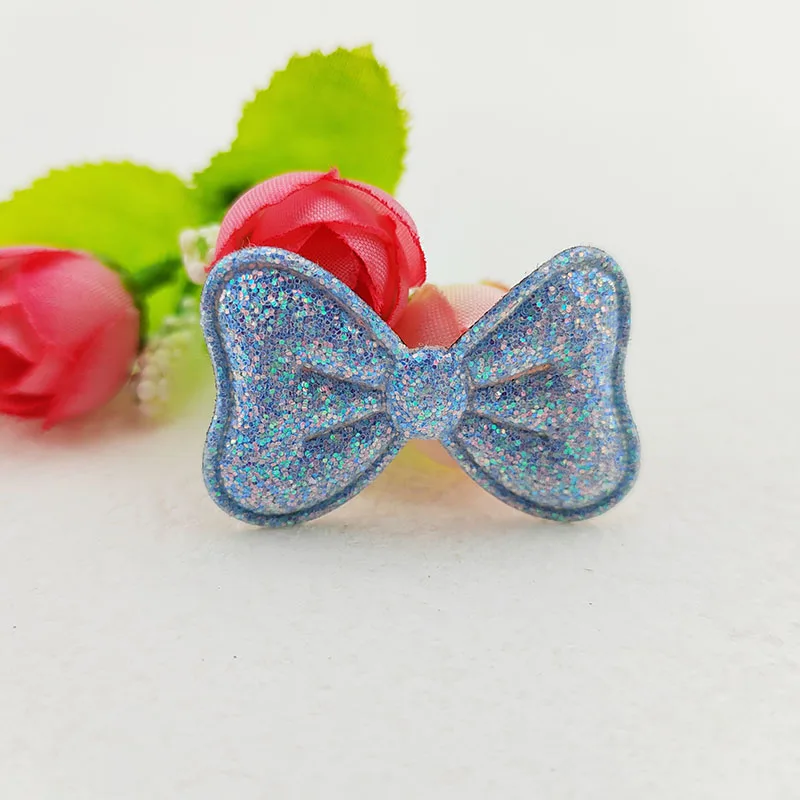 100 Stück Glitzer-Stoff-Schleifenapplikationen 4x2,5 cm für DIY-Nähprojekte, Kopfbedeckungen, Haarspangen, Schleifendekorationen, Aufnäher für Kleidung und Hüte – Detail 8