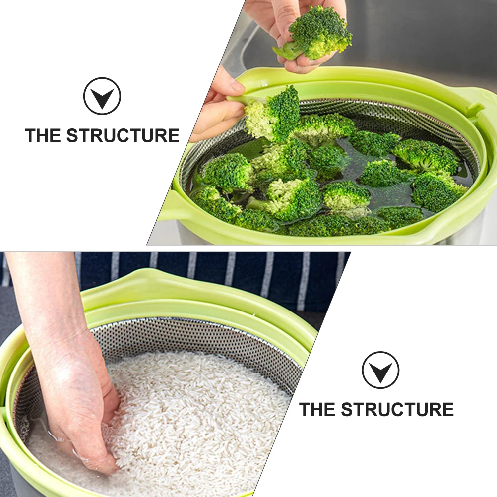 

Rice Washing Sieve Fruits Basin Colander Draining Basket Filter Strainer Vegetable Stainless Steel Metal Kitchen